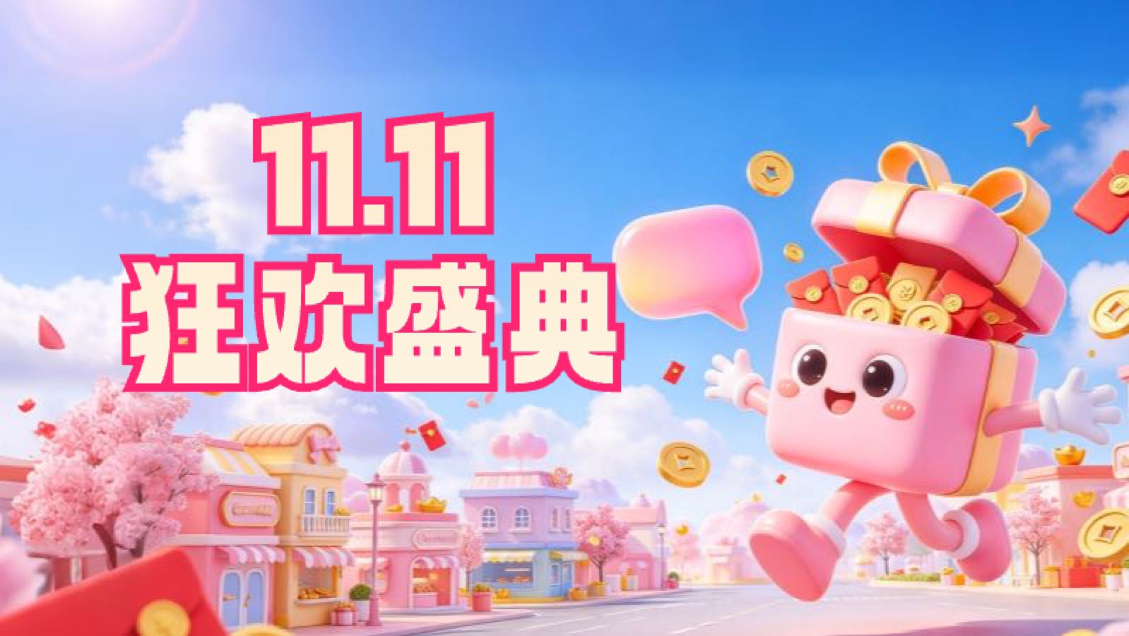 粉色3D卡通双十一狂欢盛典